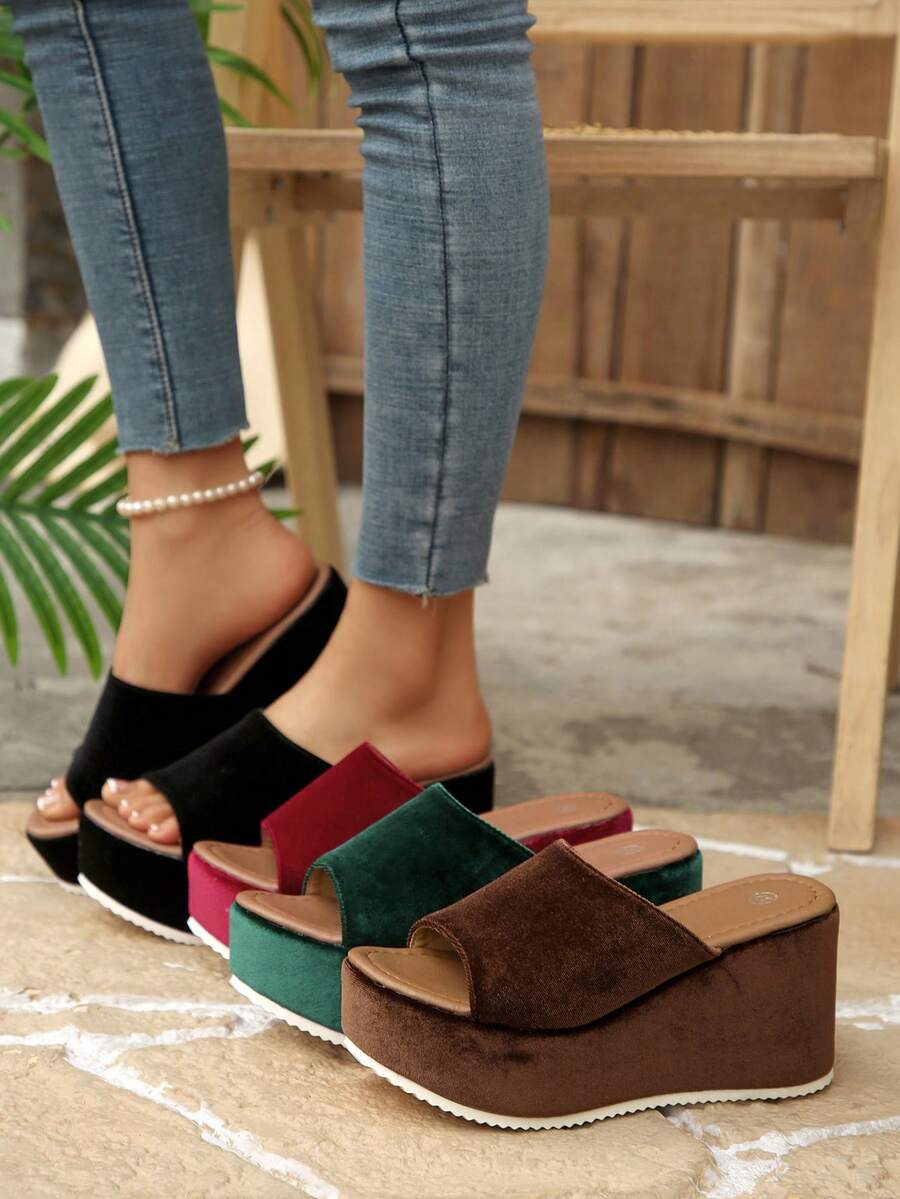 Sandales à semelle épaisse pour femmes, mules à plateforme à fond ultra-léger et doux, sandales polyvalentes d'intérieur/extérieur décontractées - Rouge - Voir 1