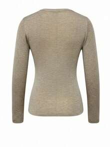 女士休闲修身V领纽扣羊毛针织衫 - 駝色 - 查看 8