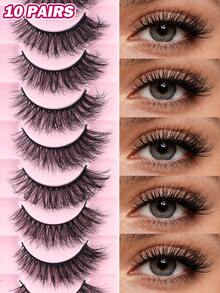MAANGE 10 Pairs False Eyelashes Natural Look Soft Winged End Eye Elongated Fake Eyelashes Cat Eye Lashes Strip Lashes,Lashes,Eyelashes,Fake Lashes - Black - View 1