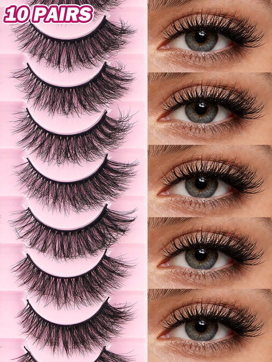 MAANGE 10 Pairs False Eyelashes Natural Look Soft Winged End Eye Elongated Fake Eyelashes Cat Eye Lashes Strip Lashes,Lashes,Eyelashes,Fake Lashes - Black - View 1