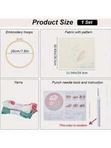 1 Set de Kit de Bordado Floral Rosa | Tema Floral, Incluye Aguja, Tela, Hilo, Aro de Bordado, Adecuado para Principiantes, Adultos, Manualidades DIY, Suministros de Bordado, Materiales de Artesanía de Aguja Punch de Hilo Grueso, Kit de Manualidades de Bordado, Artesanía para Adultos, Adecuado para Principiantes, para Actividades Manuales, Entretenimiento en el Hogar, Regalos para Fiestas, Ganchillo, Suministros de Artesanía, Kit de Ganchillo, Accesorios de Costura, Decoración de Habitaciones, Regalos Personalizados, Regalos para Abuela - Multicolor - Ver 11