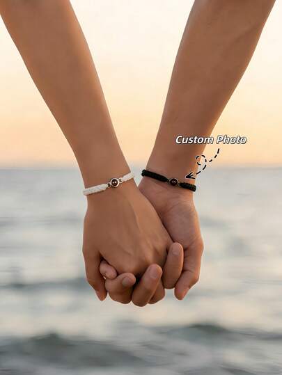 1pc Customized Couple Projection Bracelet - Customized Simple Woven Rope Couple Photo Bracelet - Customizable Woven Bracelet - Couple Anniversary Commemorative Bracelet - Customized Bracelet For Family, Couple Or Specific Scenery - Simple Charm Couple Bracelet Set - Minimalist Elegant Bangle - Customized Jewelry For Children - New Year Photo Customized Memorial Gift - Handmade Woven Customized Jewelry - Personalized Valentine's Day Custom Gift - Personalized Photo Custom Gift - Pet Memorial Custom Gift