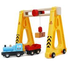 Accesorios de vía de tren de madera con grúa móvil y tren de carga desmontable, compatible con las principales marcas de vías de madera, juego de juguete ferroviario creativo - Multicolor - Ver 6