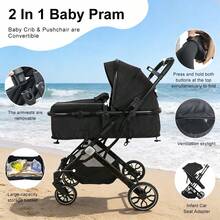 High View Stroller, Seat Converts To A Recliner, 2-In-1 Stroller, No Need To Transition From Birth To 3 Years, Foldable Stroller, Travel Essential, Baby Essentials, Reversible Seat - Black - View 8