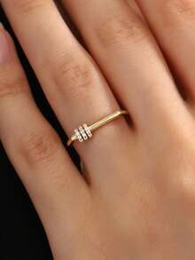 Vintage Unique Casual Square Strap, Gold Flat Bar Ring, Suitable For All Occasions - Gold - View 5