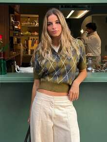 2026 Women's Spring/Summer New Rhombus Pattern Breathable Polo Collar Short Sleeve Knit Top - Multicolor - View 2