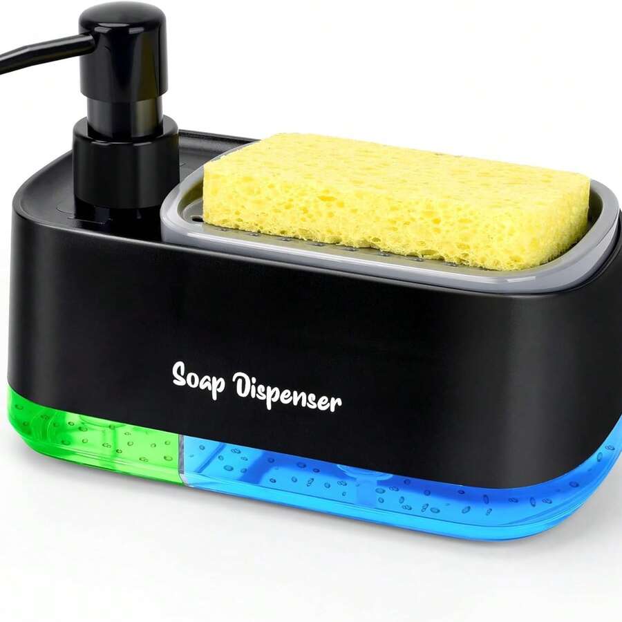 三合一洗手液/洗洁精分配器套装，厨房双头皂液器带海绵架，三合一台面皂液泵分配器，实用厨房液体分配器，家居收纳