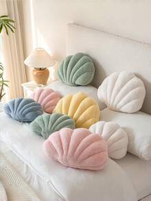 Seashell Throw Pillow, Soft Faux Fur Decorated Seashell Shaped Decorative Pillow, Suitable For Sofa Bed, Fashionable Beach Style Cushion, Home Decor - White - View 3