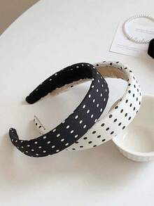 半条甜美清爽的西式波点黑白褶皱雪纺发箍，加宽加厚设计，凸显头顶，可爱显瘦圆脸发箍，日常佩戴，朋友送礼佳品 - 彩色 - 查看 4