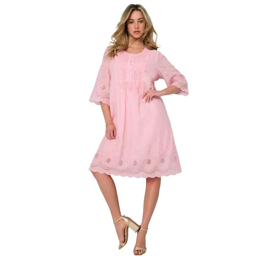 Roaman's Women's Plus Size Cotton Lace Dress - 報春花 - 查看 1
