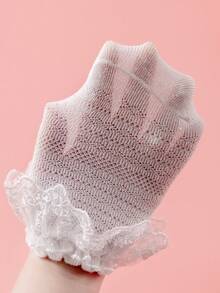 3 Pairs Spring/Summer Baby/Toddler Girls' Socks, Solid Color Mesh Lace Embroidered Ruffle Trim Soft Breathable Cute Princess Style Socks, Suitable For Daily Wear, Holidays, Travel, Matching Princess Dresses - Multicolor - View 4