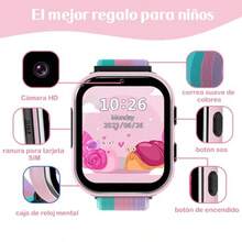 4G Reloj Inteligente para Smartwatch teléfonos con una Llamada SOS Camera de Video Música 8 Juegos Tarjetas de Palabras Pantalla táctil HD Reloj para Regalos para 4-14-035 - rosa (sin GPS) - Ver 2