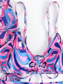 3-Piece Bikini Set: Kimono, Shorts, Top, Beach Cover-Up - Purple - View 6