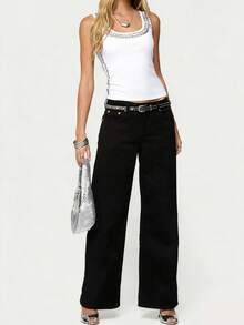 Women's Y2k Punk Studded Tank Top Rock Silver Rivets Trim Sleeveless Crop Top Streetwear Going Out Party Club Grunge Tops - 白色 - 查看 4