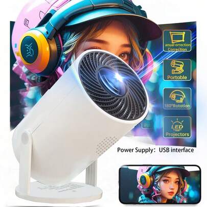 Proyector con resolución 720p, WiFi 6 y Bluetooth 5.4, rotación de 180° y ajustable, compatible con 4K, adecuado para audio/video, juegos, cine en casa, campamento al aire libre, fitness, instalación de escritorio, control remoto, 3D incorporado