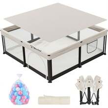 ¡RecomendadoBaby Playpen, área de juego portátil para interiores y exteriores con bolas, beige, 50 x 50 x 27 pulgadas, diseño de plegado rápido, paneles de  de malla, para 0-36 meses¡Top de Temporada - 1 - Ver 9