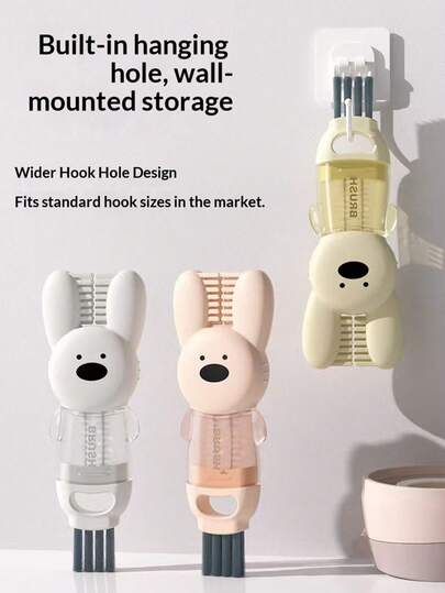 1个兔耳四合一杯刷，多功能缝隙清洁刷，适用于家庭使用，可清洁瓶杯，杯刷，杯子修理工具