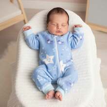Baby Winter Comfort Fleece  Pajamas - Warm And Soft With Front Zipper - Comfortable Hypoallergenic Fabric - Boys And Girls - 藍色 - 查看 6