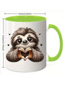 1pc Cute Sloth Design Ceramic Coffee Mug, 11oz Reusable Cup, Hand Wash, White Beverage Cup Suitable For Coffee Lovers, Unisex - Black - View 5