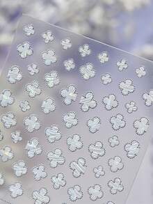 1pc Metallic Fresh Four-Leaf Clover White Lucky Clover Nail Art Stickers 5D Chic Elegant Nail Decals Self-Adhesive Manicure Accents For Women And Girls - Multicolor - View 8