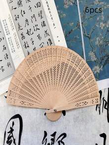 6/4/2pcs Fragrant Sandalwood Fans, Dolphin, Star, Honeycomb, Sunflower Hollow Carved Fans, Handmade Wedding Favors, Slight Imperfections May Exist, Purchasing Implies Acceptance - Wooden Fan - View 22