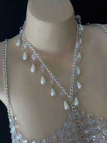 Tassel & Rhinestone Chest Chain, Designed For Women, Music Festival & Club Top, Essential Item - Transparent White - View 5