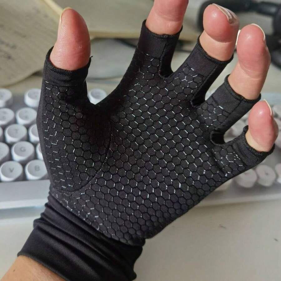 Compression Cycling Gloves, Road/Mountain Bike Gear, Half Finger Gloves For Men & Women, Anti-Slip Breathable, Prevent Calluses, Summer Breathable Anti-Slip - Black - View 1