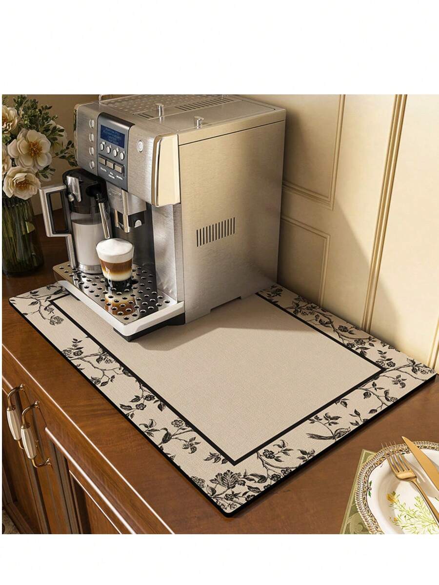 1pc Coffee Mat - Hides Stains, Absorbent Rubber Bottom, Quick Drying, Suitable For Kitchen Countertops, Coffee Bars, Dish Drying Racks, Compatible With Coffee Makers, Cafetieres, Espresso Machines - Multicolor - View 1