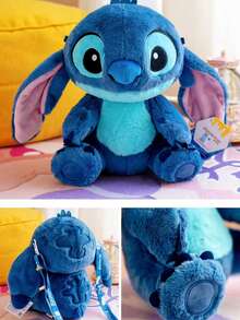 Disney Ba lô hình búp bê nhồi bông Stitch chính hãng, tư thế ngồi với tai có thể cử động, gối nhồi bông Stitch, quà sinh nhật, đồ trang trí nhà cửa, phụ kiện phòng ngủ, thích hợp cho tương tác cha mẹ - con cái, quà tặng búp bê, quà lưu niệm. - Màu xanh lam - Xem 12