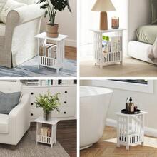 Small Side Table | Modern Bedside End Table With Storage Shelf, Coffee Table Lamp Stand For Living Room, Bedroom, Bathroom, Office & Hallway - White - View 6