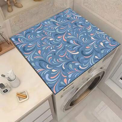 1pc Blue Wave Dream Pattern Washing Machine Drying Mat, Washing Machine Anti-Slip Drainage Mat, Absorbent Quick-Dry Kitchen Counter Mat, Rubber Material, Kitchen Essential, Home Accessory