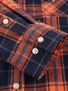 1pc Men's Plaid Button-Up Hooded Long Sleeve Shirt, Regular Fit, Dual Chest Pockets, Casual Outdoor Shacket - Orange - View 5