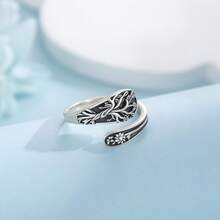 925 Sterling Silver Women's Spoon Ring, Life Tree Retrospoon Ring, Jewelry Women's Adjustable Ring - Silver - View 2