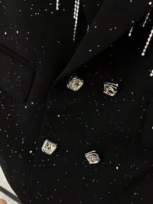 2026 New Spring/Autumn Off-Shoulder Streetwear Design Blazer, Men's Padded Shoulders Short Starry Sky Top - 黑色 - 查看 5