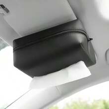 Caja de pañuelos de coche de moda, diseño fácil de usar - Organizador de almacenamiento de cuero sintético, adecuado para el respaldo del asiento y la visera, accesorio de interior de coche portátil y elegante - Caja de pañuelos para coche - Ver 4