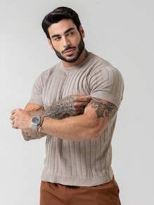 TRICOT DE LUXO Men's Lightweight Textured Knit T-Shirt, High Quality, Spring, Summer, Autumn, Premium Quality - Beige - View 6