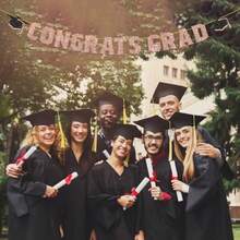 Congrats Grad Banner Decorations - Hanging Glitter Graduation Banner With Cap Garland Sign Bunting For Class Of 2026 Photo Backdrop College High School Grad Party Supplies In Rose Gold - -rose Gold- - View 7