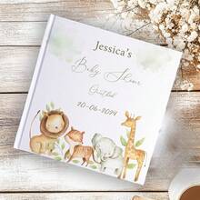 Personalized Baby Photo Album And Gender Reveal Diary - Jungle Theme Guest Book With Name, Text And Photos, Blank Pages For Baby Shower, Diary, Personalized Gift School Supplies - White - View 5