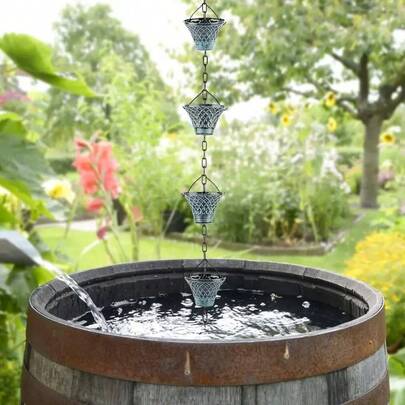 8.5英尺铜质雨链，带12个青铜杯，适用于落水管，可作庭院、草坪和花园的户外装饰，安装简便，防锈。