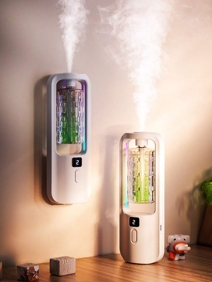 A White Minimalist Automatic Essential Oil Diffuser With Romantic Multi-Color Ambient Lighting And 5 Adjustable Working Modes. This USB Rechargeable Aromatherapy Diffuser Can Serve As An Electric Air Freshener For Hotel, Home, Bedroom, Living Room, Office, Pet Room, And Bathroom Odor Elimination.