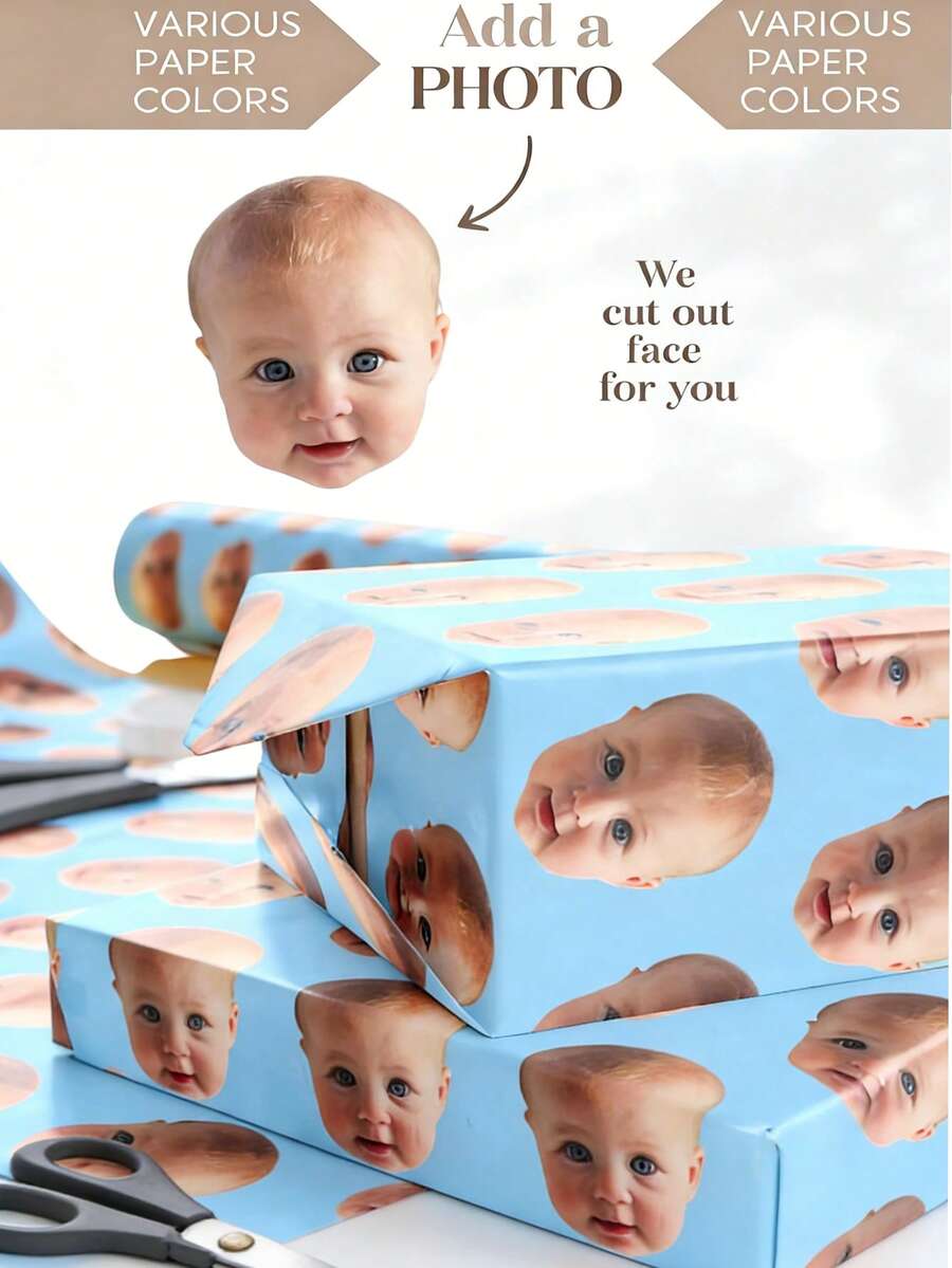 Personalized Fun Photo Wrapping Paper, Customized Face Gift Wrapping Paper, Valentine's Day Theme Gift Wrapping Paper, Suitable For Giving Special Gifts To Boyfriends And Girlfriends, Available In Multiple Colors, Birthday Wrapping Paper, Anniversary Wrapping Paper, Your Photo Wrapping Roll, Suitable For Wedding Accessories, Couples Anniversary Gift Wrapping Paper, Forest Tone