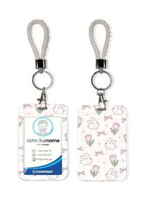 1pc ABS Cute Bear Holding Flower Pattern Fashion Cartoon Pull-Push Card Clip Keychain Bag Charm, Student Wristband Card Clip, Women Student Card Clip, ID Bus Protection Sleeve, Student Campus Card Protection Sleeve - Multicolor - View 8