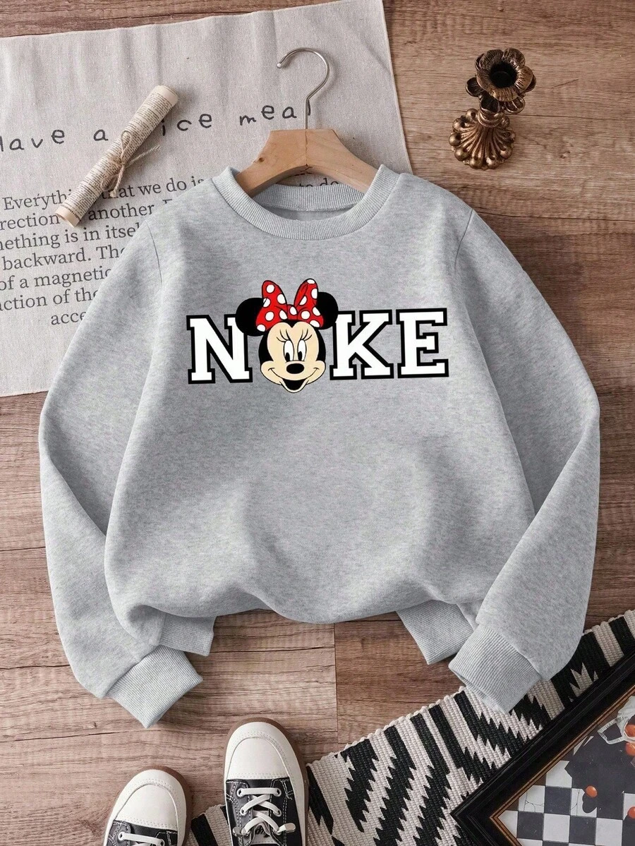 Disney Officially Licensed Kids Sweatshirt Unisex For Boys & Girls 100% Polyester Ultra Comfortable Super Soft Gray Minnie Mouse Print 1-14 Years Daily Wear Stylish Relaxed Fit High Visual Appeal Great Turnaround Rate Casual Commute Essential New Arrival Express Delivery - Grey - View 1