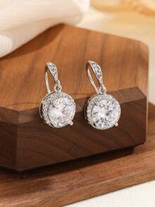 1 Pair Cubic Zirconia Heart Stud Earrings, Brilliant & Exquisite Versatile Earrings For Women - Silver - View 1