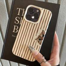 1 pieza Funda de teléfono con patrón de gato a rayas de material TPU compatible con iPhone 17 Pro Max/17/16 Pro Max/15/13/12/11, S20 FE/A15/S24/A55, Note 11/Note 12/Note 13 Pro, cobertura completa, protección suave anti-caídas - Blanco - Ver 2