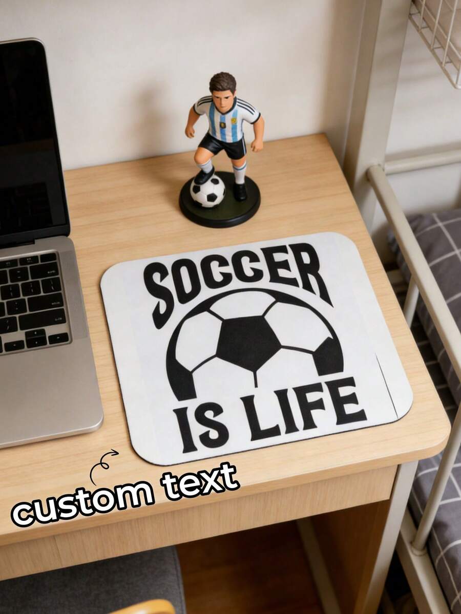 1Pc Personalized Soccer Mouse Pad, Custom Text "Soccer Is Life" Desk Mat, Football Gamer Mousepad, Non Slip Rubber Base Smooth Surface, Office Desk Accessories, Home Office Gaming Setup, School Study Room Game Room Use - Multicolor - View 1