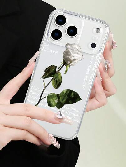 Minimalist White Rose With Meaning Text Pattern Printed Perfectly Combined With Transparent Material, Hot Selling Creative Design, Fun And Personalized Mobile Phone Case Compatible With For IPhone17/17Pro/17Pro Max,16,15,14,13, 12, 11 Plus/Pro Max And Galaxy S21/22/23/24/25/ULTRA/PLUS/FE,Gift For Easter Day, Christmas Halloween Decoration/Gift For Birthday, Girlfriend, Boyfriend, Friend Or Yourself.