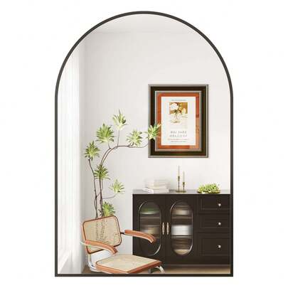 Hodeffior Arched Bathroom Mirror With HD Tempered Glass, Modern Wall-Mounted Arched Vanity Mirror With 5mm Thick Metal Frame For Bathroom, Living Room, Bedroom, Entryway, Easy Clean