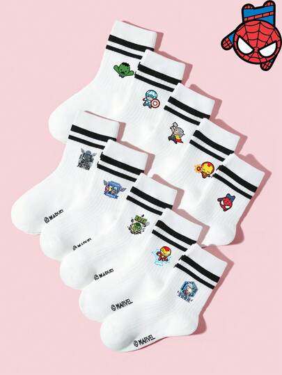Marvel 5 pares de calcetines de primavera/verano para niños y niñas, con diseños de personajes de dibujos animados como arañas, Spider-Man, Iron Man y Hulk. Calcetines deportivos suaves, transpirables y absorbentes, ideales para la vuelta al colegio, campus, deportes y el aula. Colores y estilos aleatorios.
