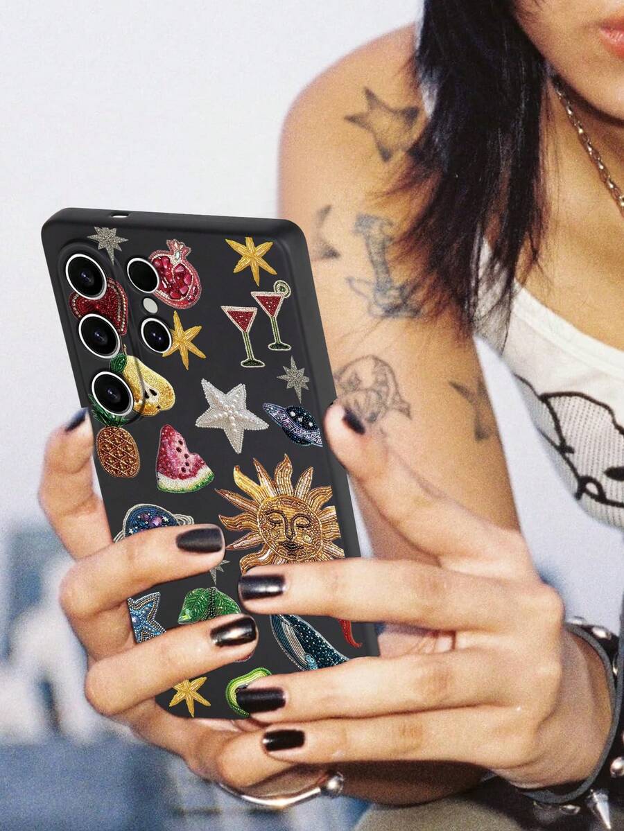 Star 1件装黑色手机壳，行星图案，防摔防滑，兼容安卓手机，例如A04/A05s/A13/A14/A15/A16/A34/A35/A36/A2/A53/A54/A55/A56/S21/S22/S24/S25/S26/S26Ultra/26+/6A/7A/8A/9/10 Pro X/Moto 8/G85，适合作为礼物送给亲朋好友。